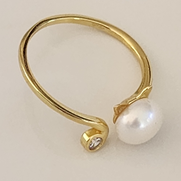 925S Real 8mm Cultured Freshwater Pearl Cat Shape Gold Ring - Adjustable - Picture 13 of 16